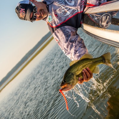 Finesse worm in mouth of bass